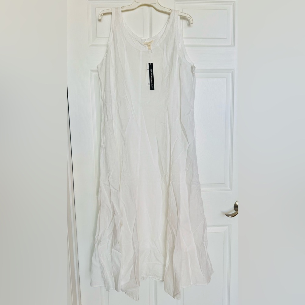 $400 NWT EILEEN FISHER White  Handkerchief w/ Ties Linen Scoop Neck Dress XL - Picture 10 of 15